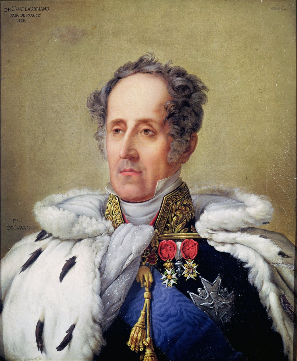 Portræt af Francois Rene (1768-1848) Vicomte de Chateaubriand, 1828 af Pierre Louis Delaval