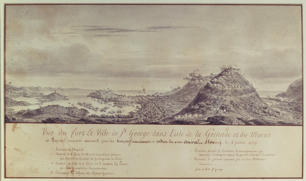 The French Capture Grenada, 1779 (akvarel) af Pierre Ozanne