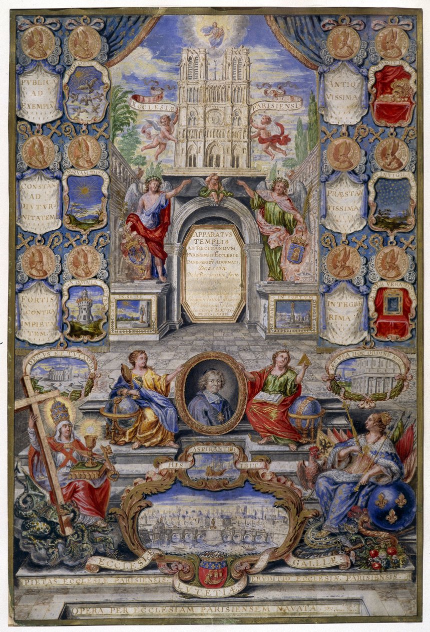 Allegori af Pariserkirken i anledning af tilbagekaldelsen af Nantes-ediktet, 1685 (gouache på vellum) af Pierre Paul Sevin