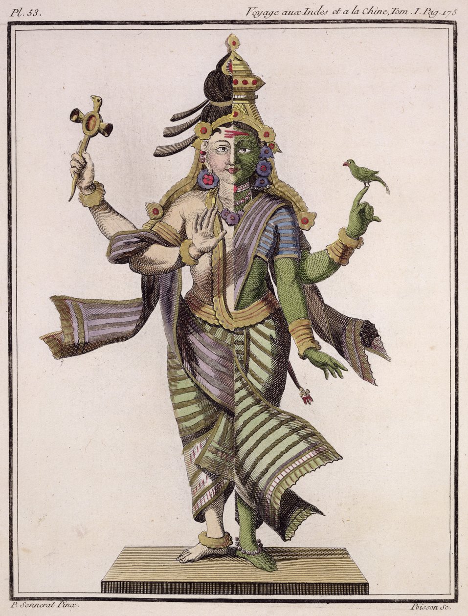 Ardhanarishvara, fra "Voyage aux Indes et a la Chine" af Pierre Sonnerat, graveret af Poisson, udgivet i 1782 af Pierre Sonnerat