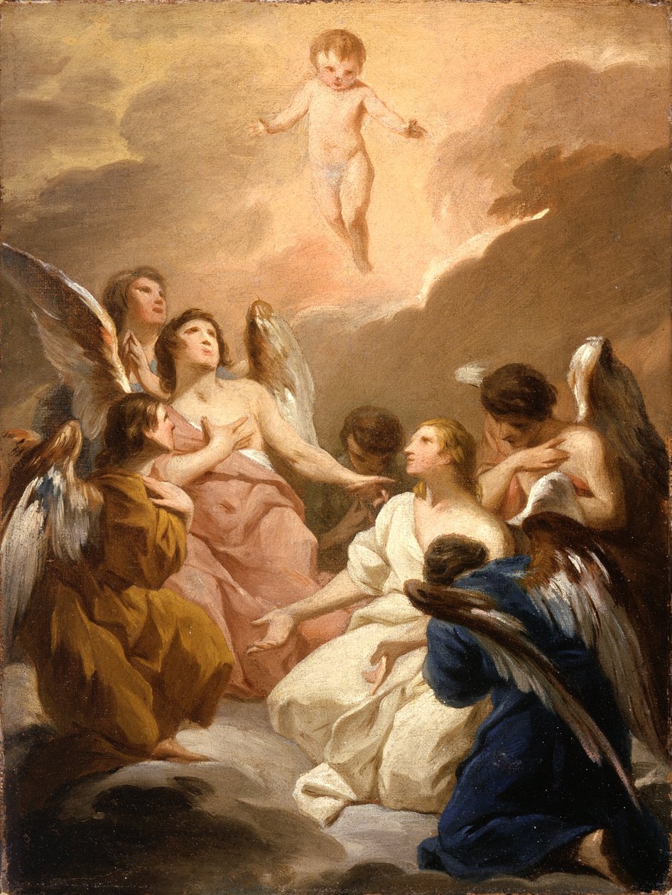 Syv engle tilbeder Kristusbarnet, ca. 1730-40 af Pierre Subleyras