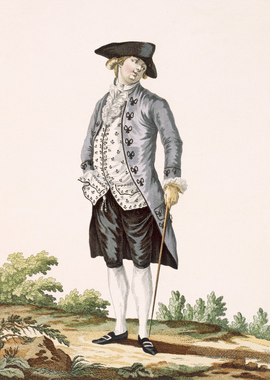 Herre i grå habit, graveret af Voysard, plade nr. 162 fra "Galeries des Modes et Costumes Francais", ca. 1778-87 af Pierre Thomas Le Clerc