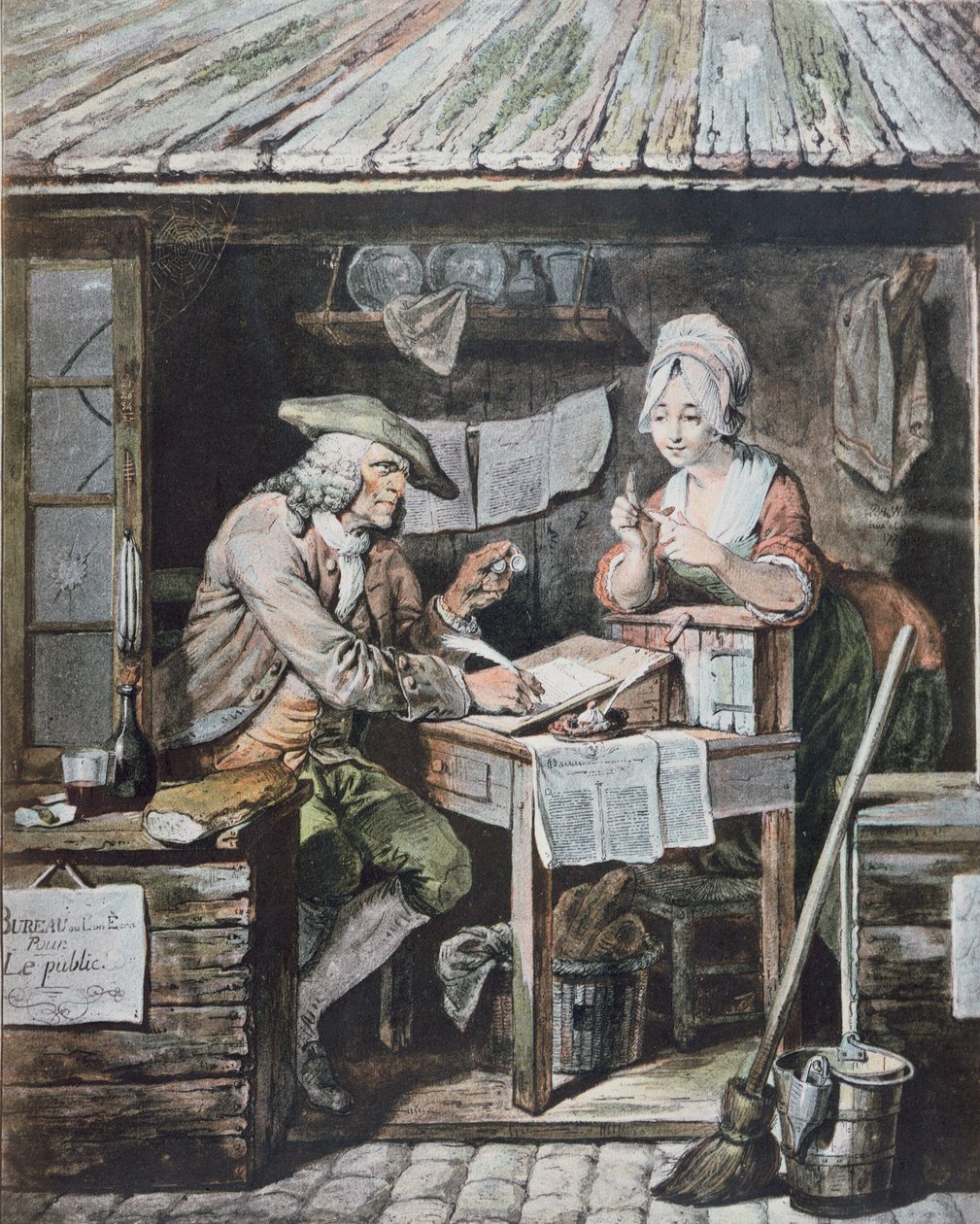 Den offentlige forfatter (farvegravering) af Pierre Alexandre (after) Wille