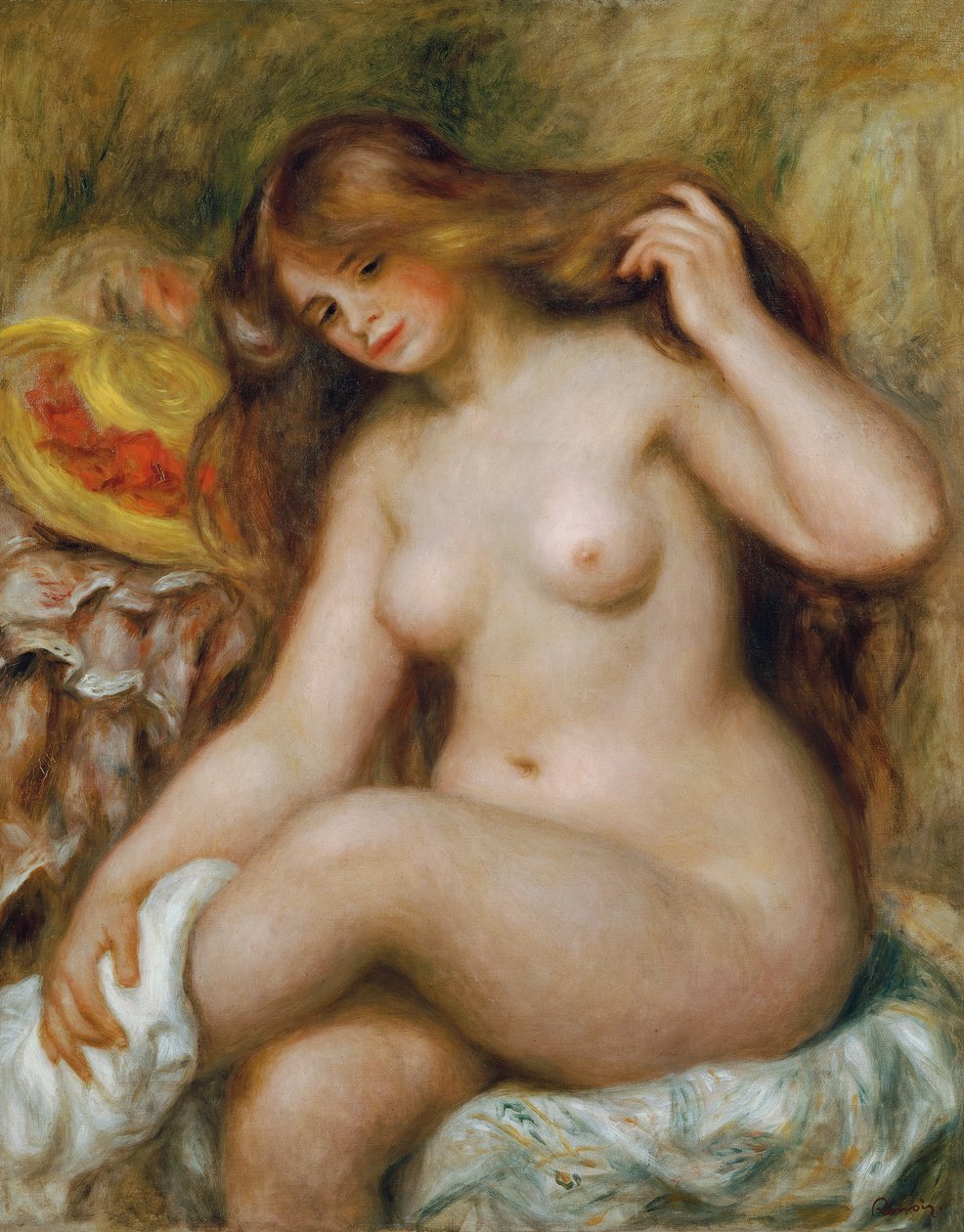 Badende med lyst, løst hår af Pierre Auguste Renoir