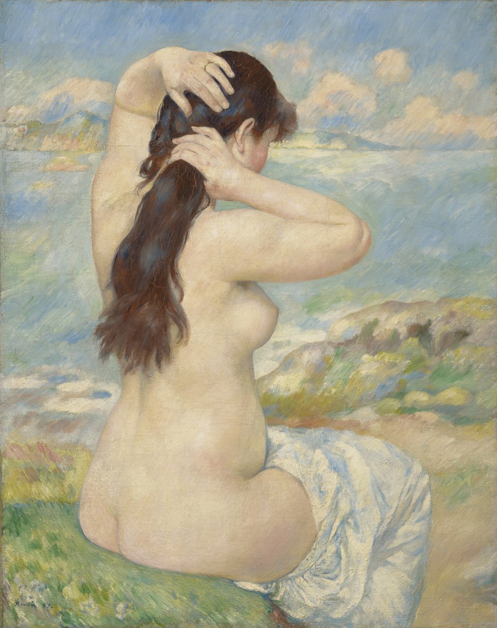 Bather arrangerer sit hår, 1885 af Pierre Auguste Renoir