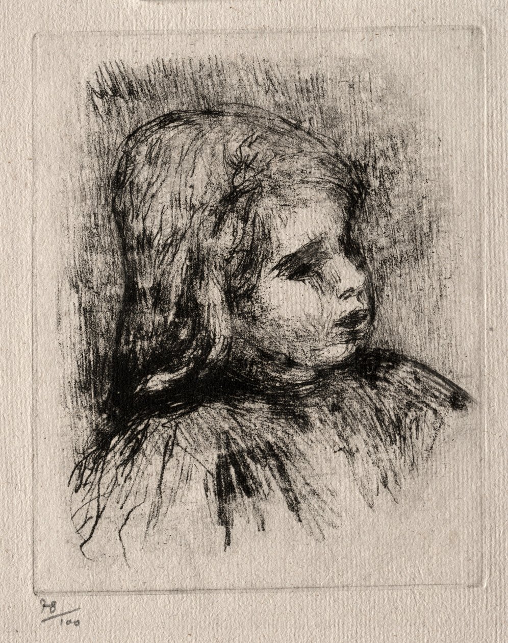 Claude Renoir, tre fjerdedele til højre, 1908. af Pierre Auguste Renoir