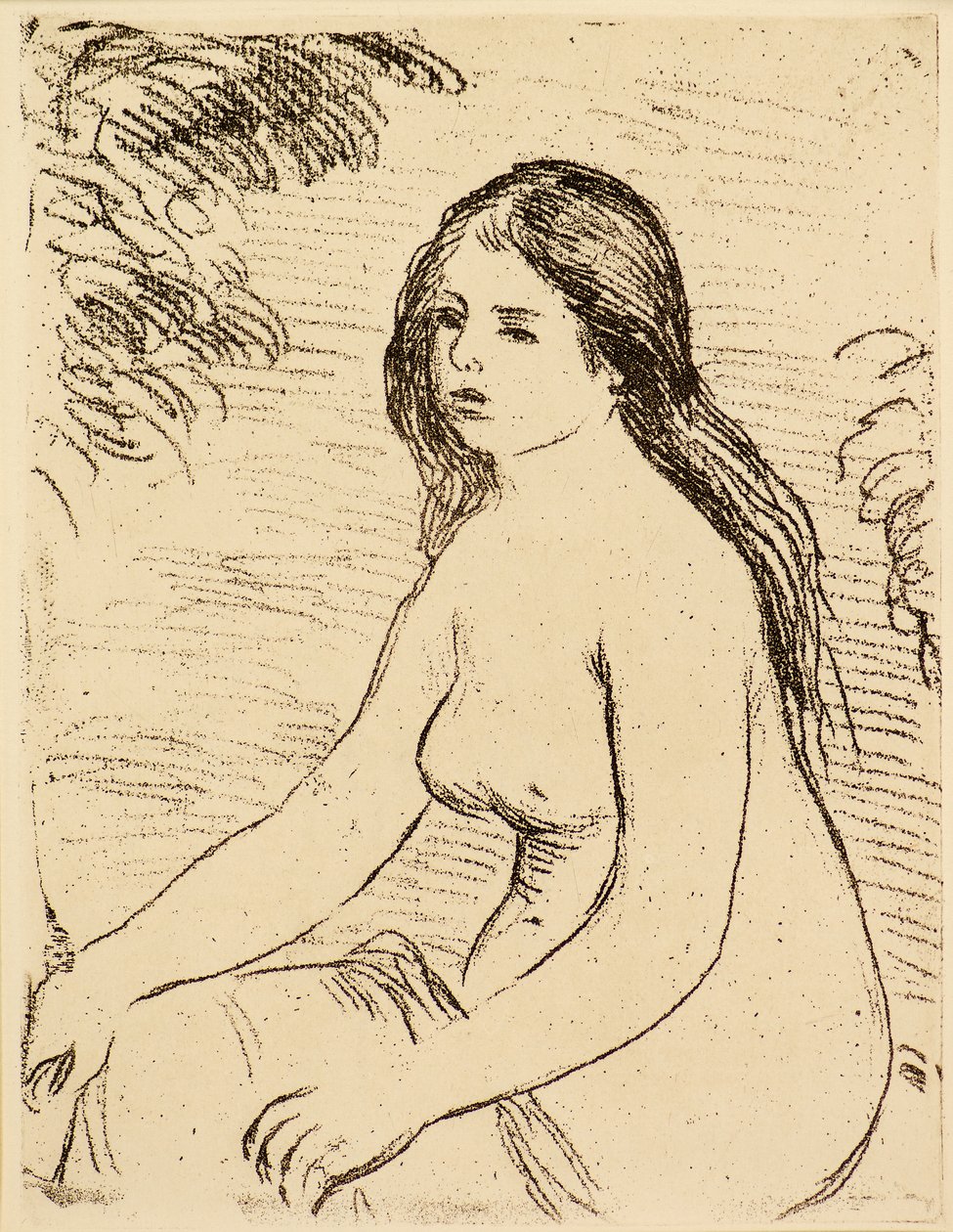 Siddende nøgen kvinde [Nøgenbader] af Pierre Auguste Renoir