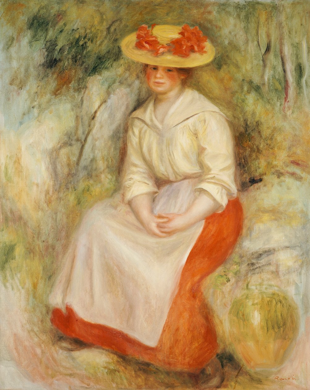 Gabrielle i en stråhat, 1900 af Pierre Auguste Renoir