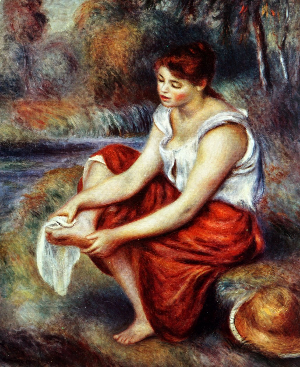 Pige tørrer sine fødder af Pierre Auguste Renoir