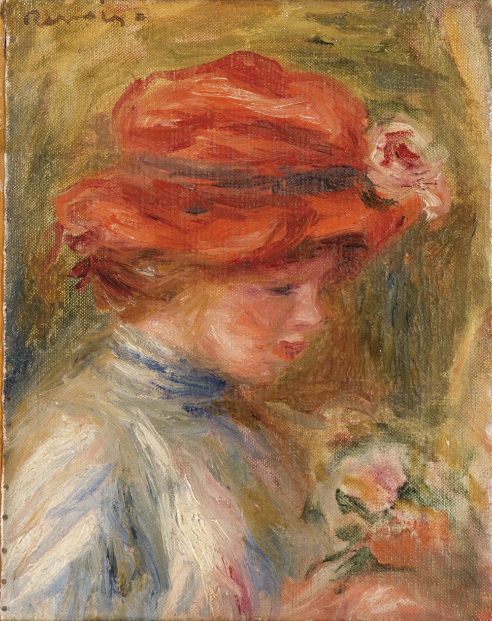 Ung kvinde i rød hat af Pierre Auguste Renoir