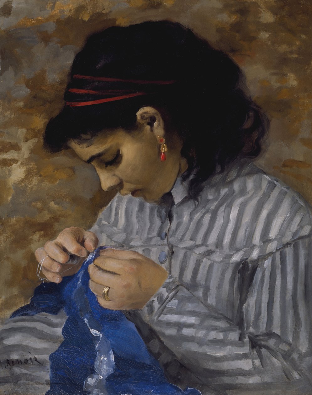 Lise Sewing, ca. 1867-68 (olie på lærred) af Pierre Auguste Renoir