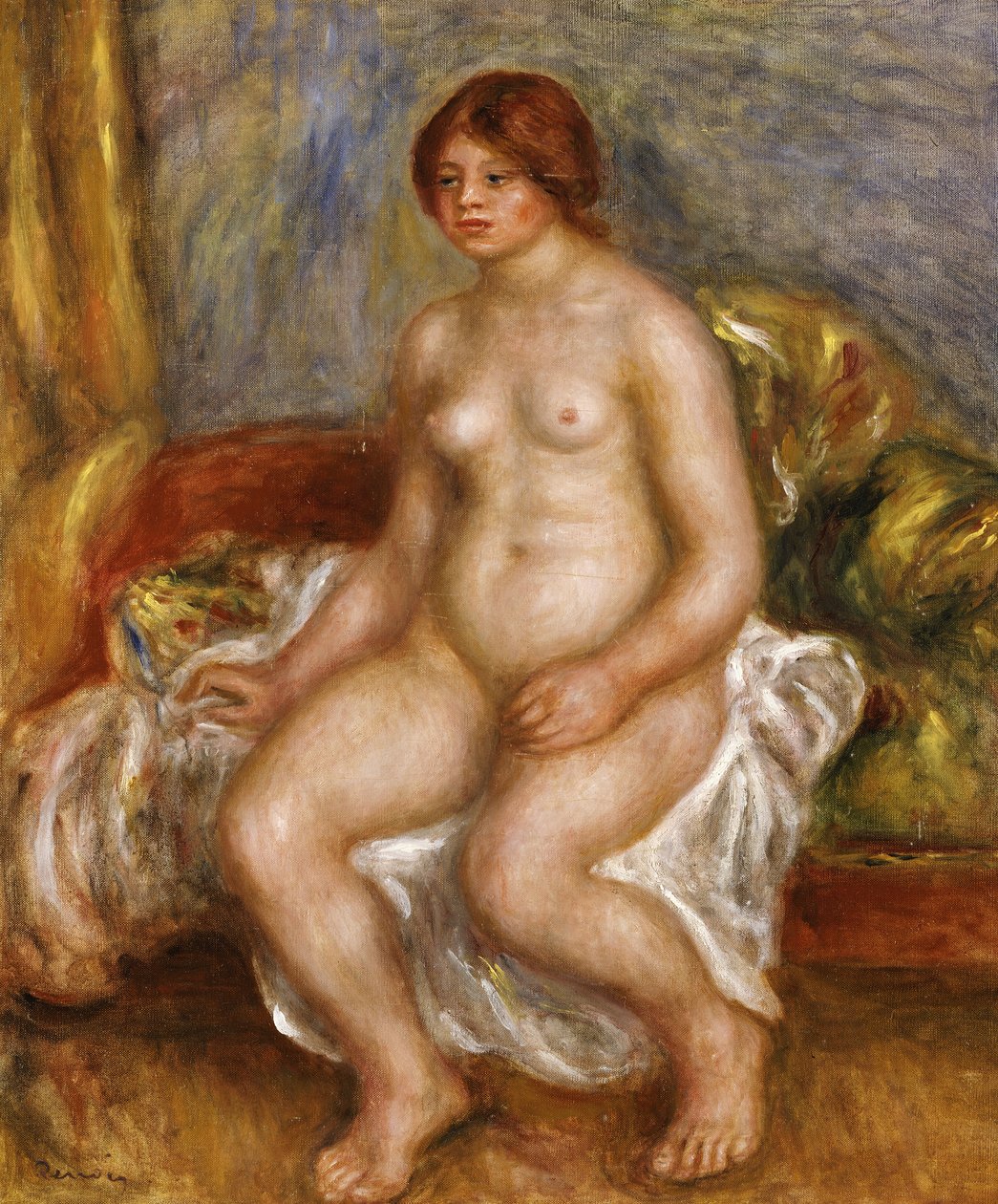 Nøgen kvinde på grønne puder, 1909 af Pierre Auguste Renoir
