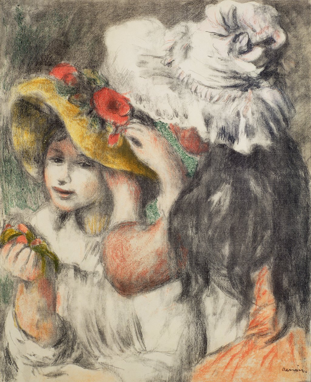 Pinning the Hat, 1898 af Pierre Auguste Renoir