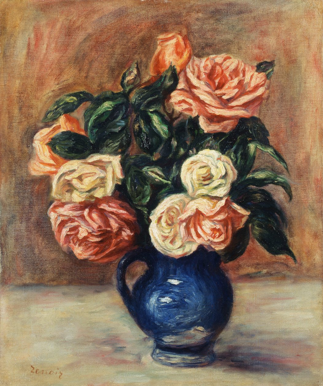 Roser i en blå vase, ca. 1900 af Pierre Auguste Renoir