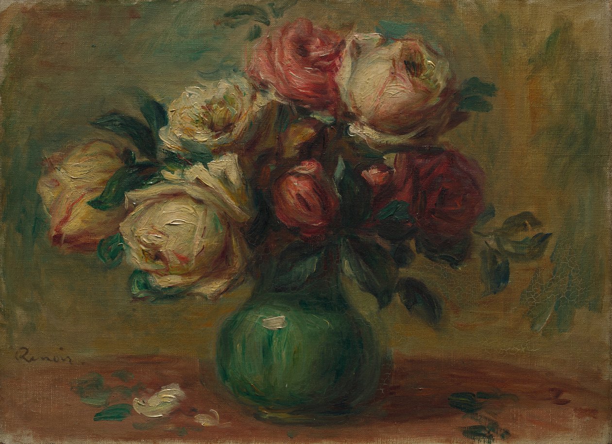 Roser i en vase af Pierre Auguste Renoir