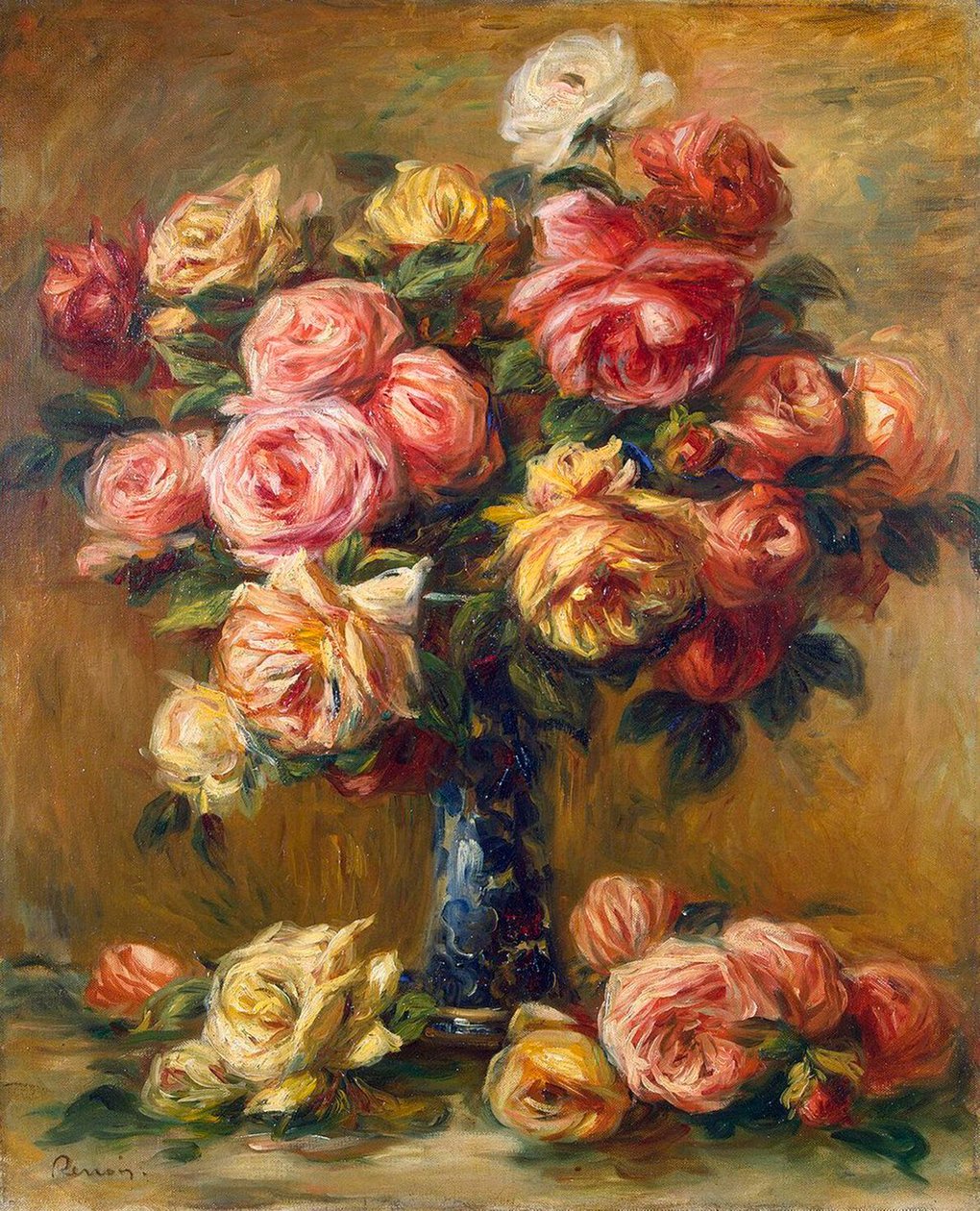 Roser i en vase, c1910. af Pierre Auguste Renoir