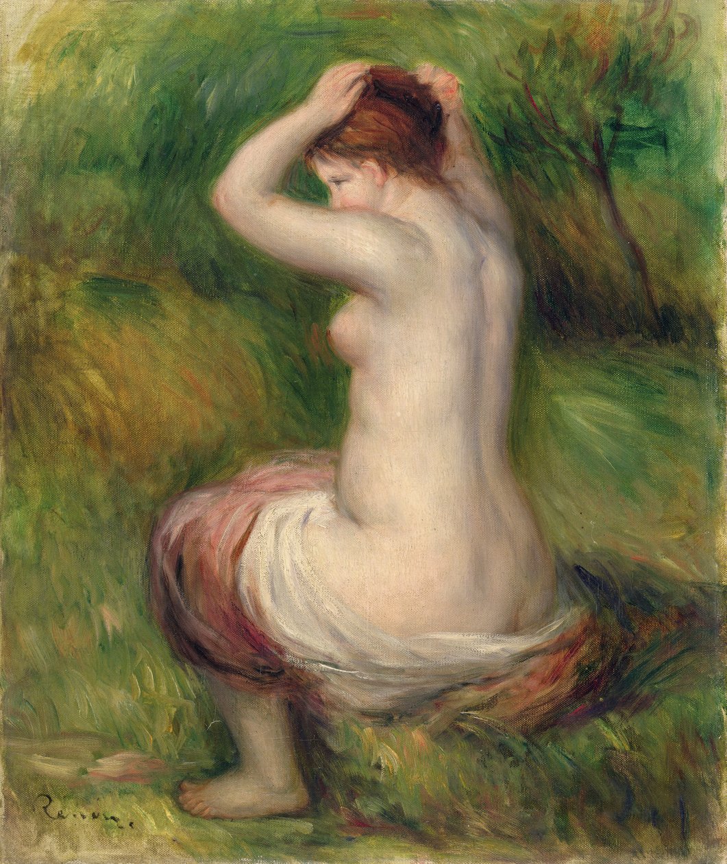 Siddende nøgen (olie på lærred) af Pierre Auguste Renoir