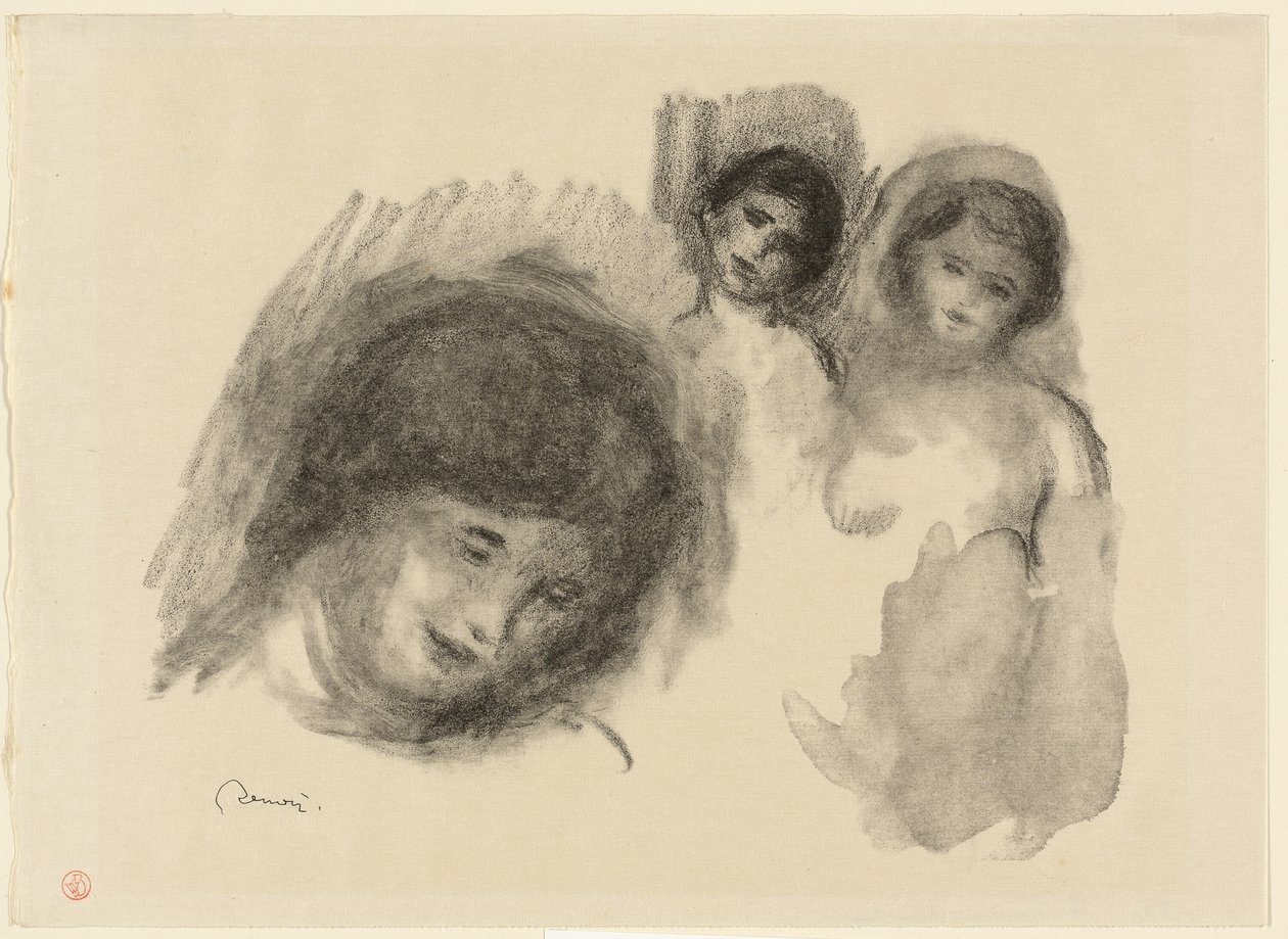 Sten med tre skitser af Pierre Auguste Renoir