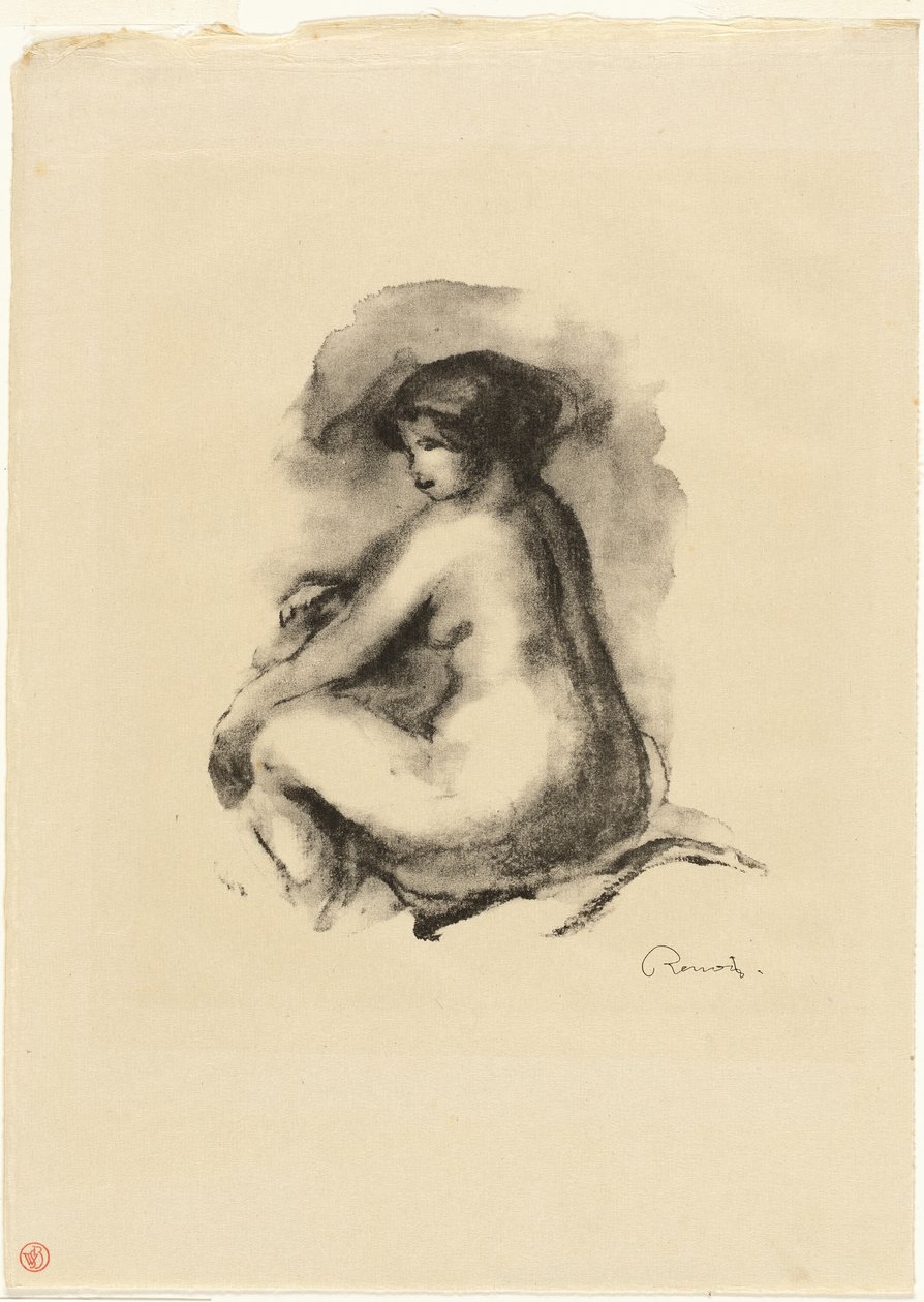 Studie af siddende nøgen kvinde af Pierre Auguste Renoir