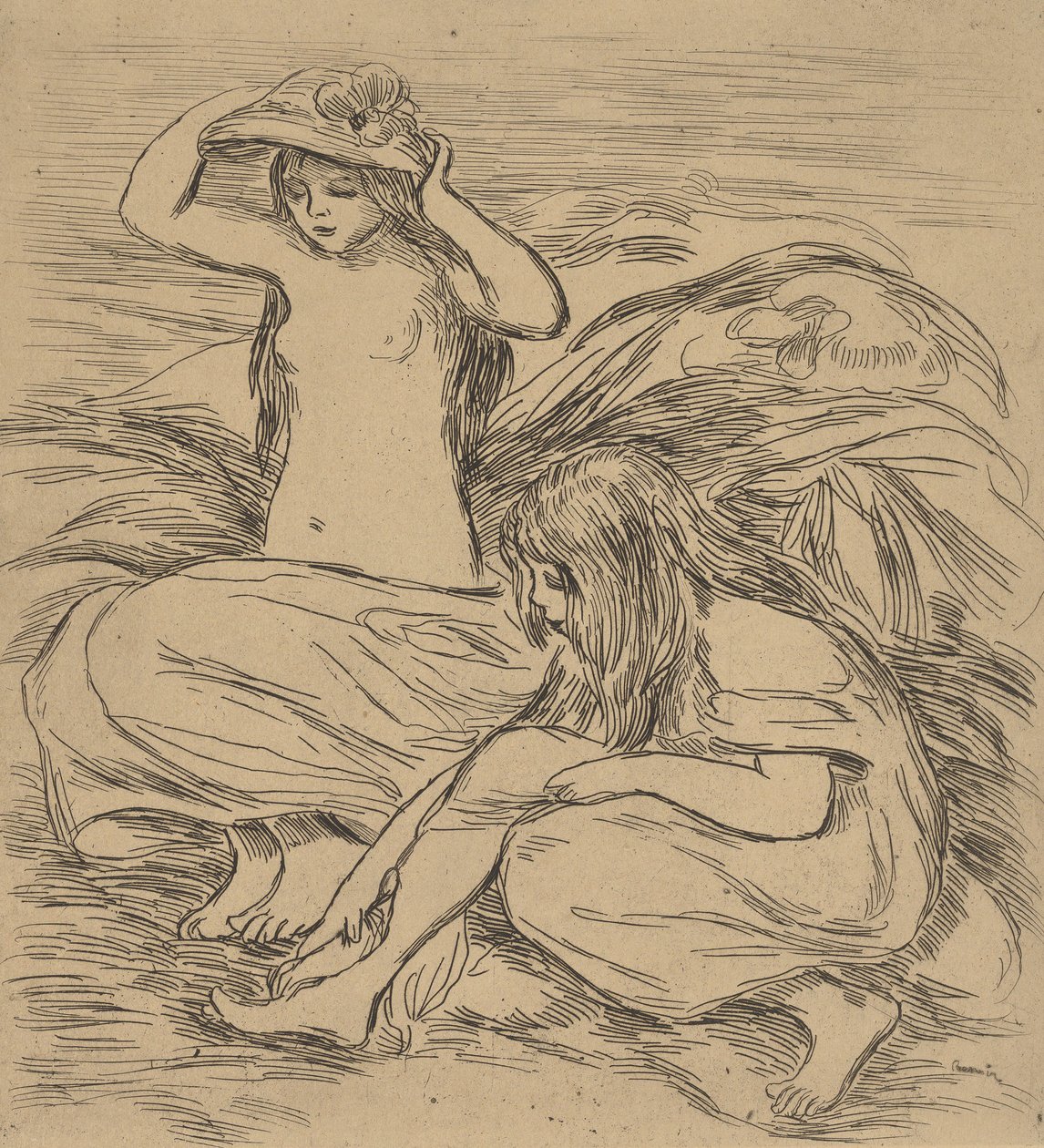 To badende De to badende, 1895. af Pierre Auguste Renoir