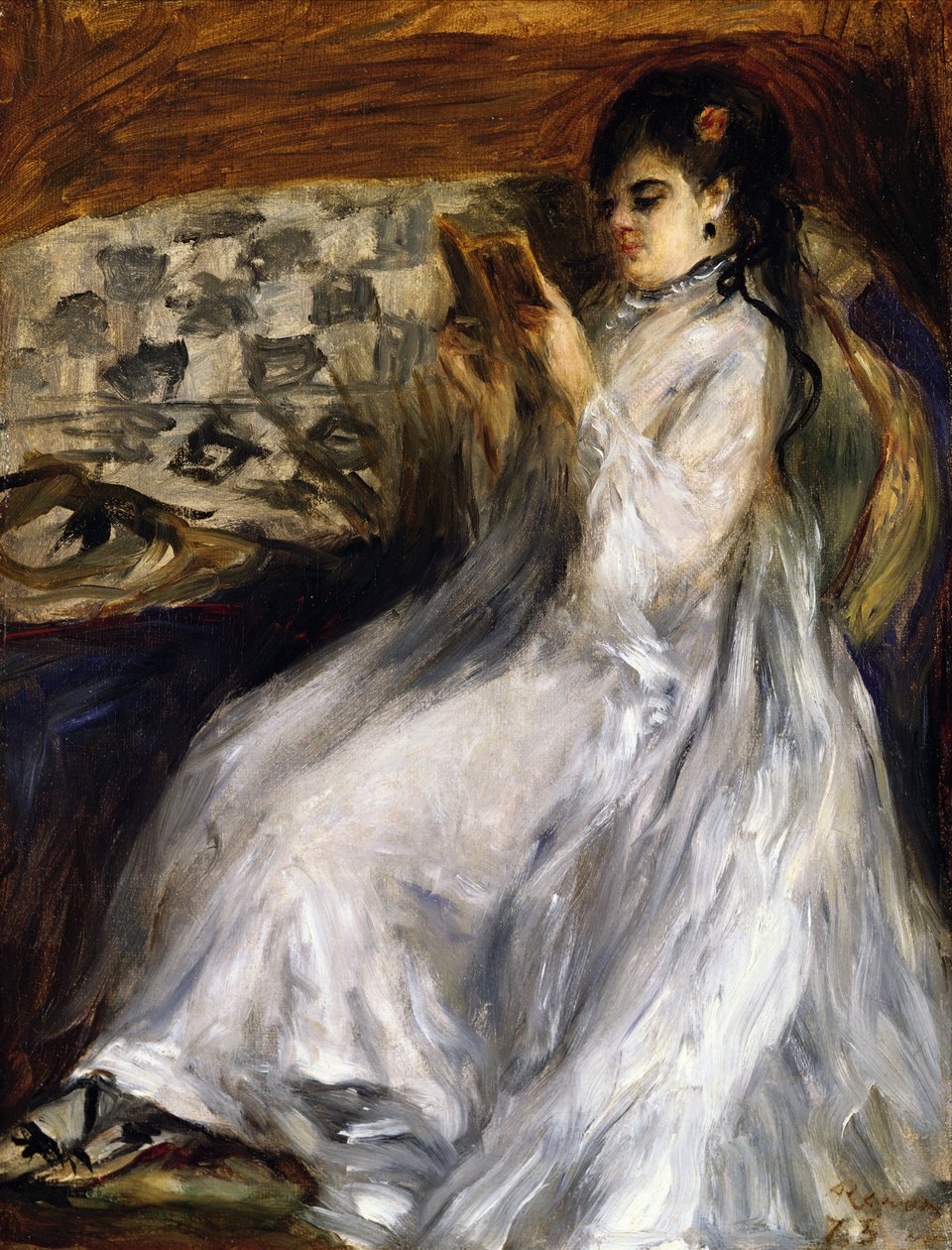 Kvinde i hvid læsning af Pierre Auguste Renoir