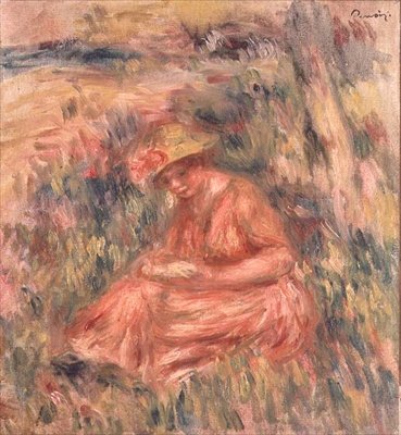 Kvinde siddende på græsset af Pierre Auguste Renoir