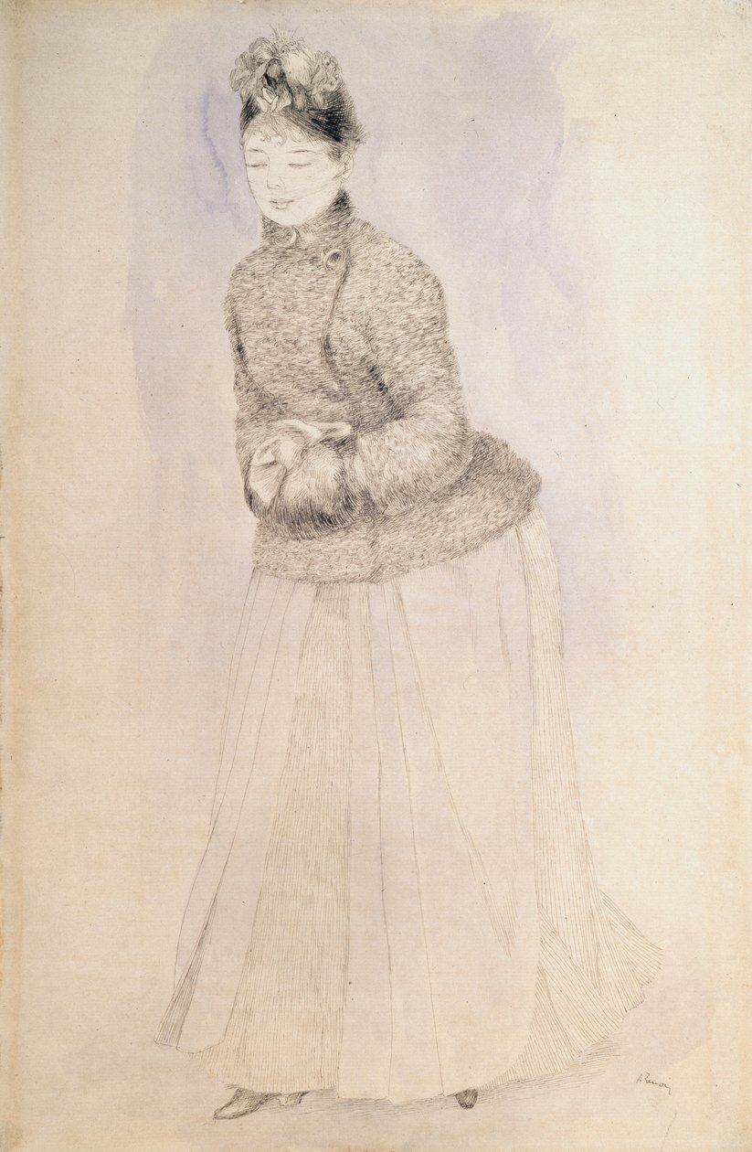 Kvinde med en muffe, c1883-c1884. af Pierre Auguste Renoir