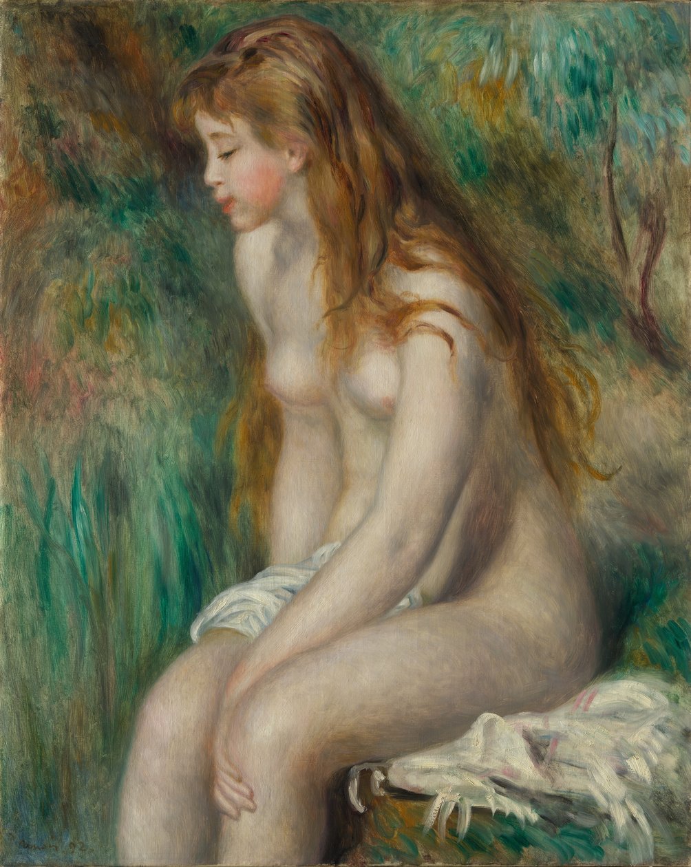 Ung pige bader, 1892. af Pierre Auguste Renoir