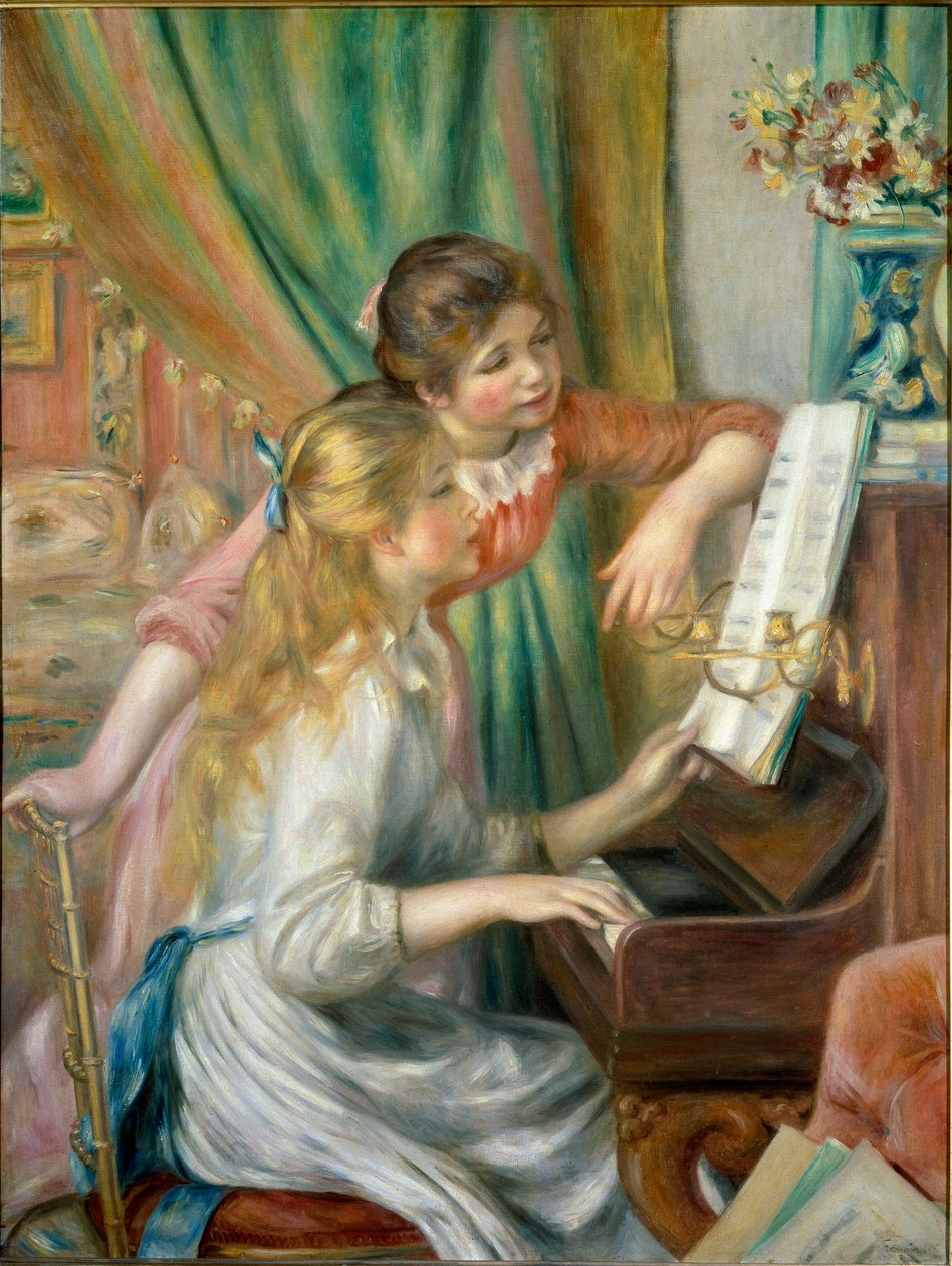 Unge piger ved klaveret af Pierre Auguste Renoir