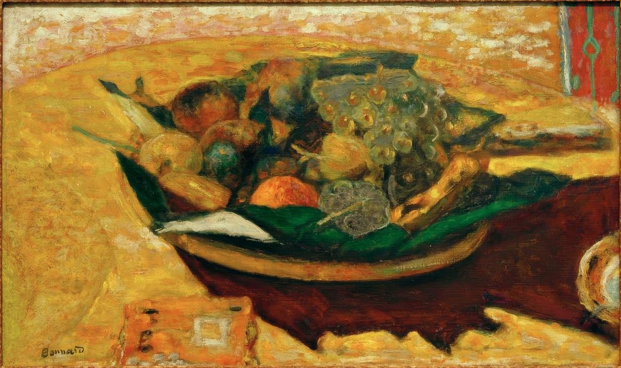 Frugtkop på et bord af Pierre Bonnard