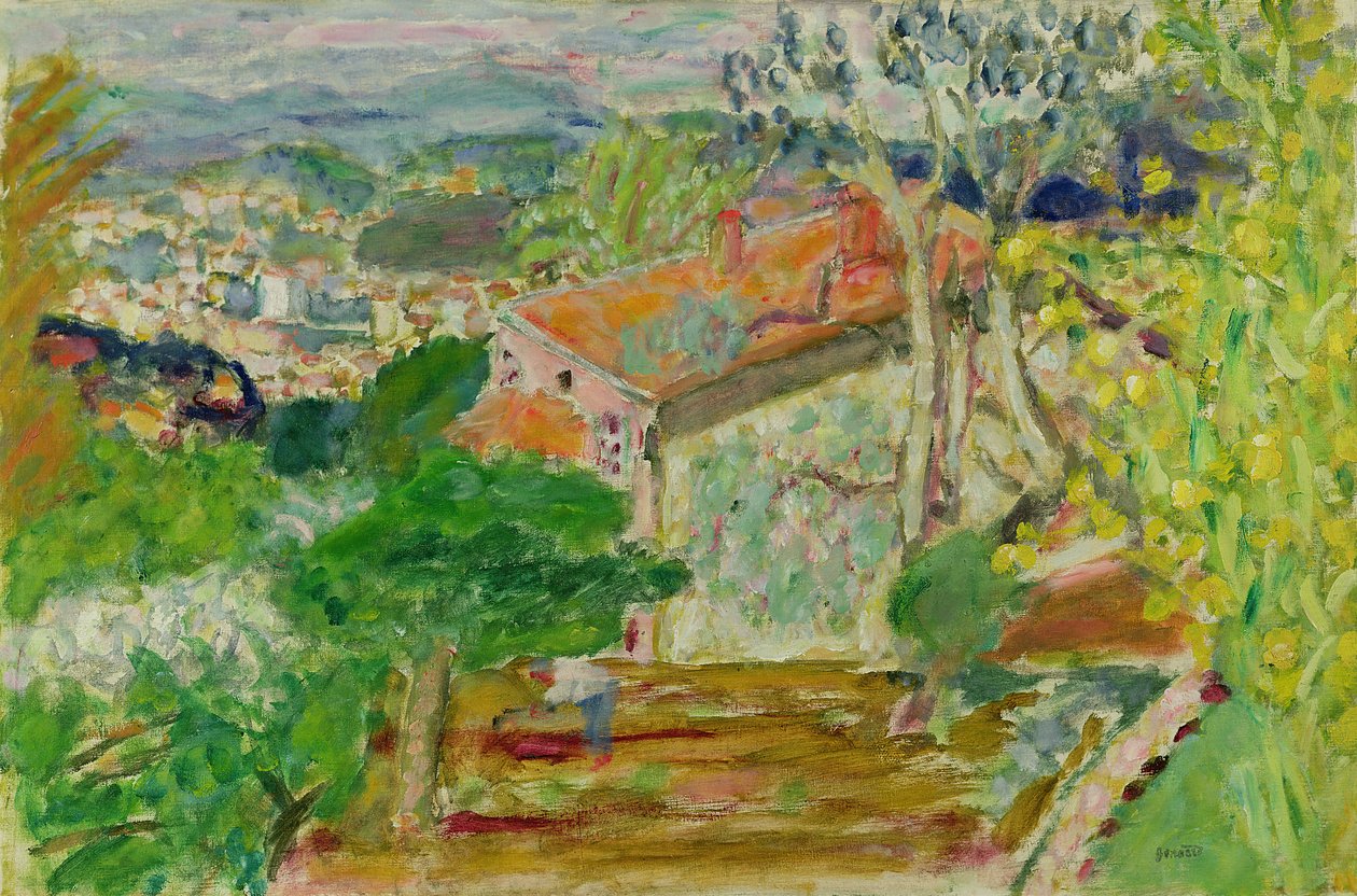 Landskab med et rødt hus, ca. 1942 af Pierre Bonnard