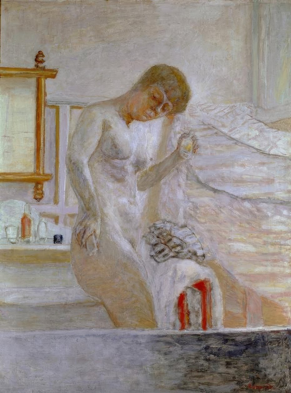 Nøgen stående ved toilettet af Pierre Bonnard