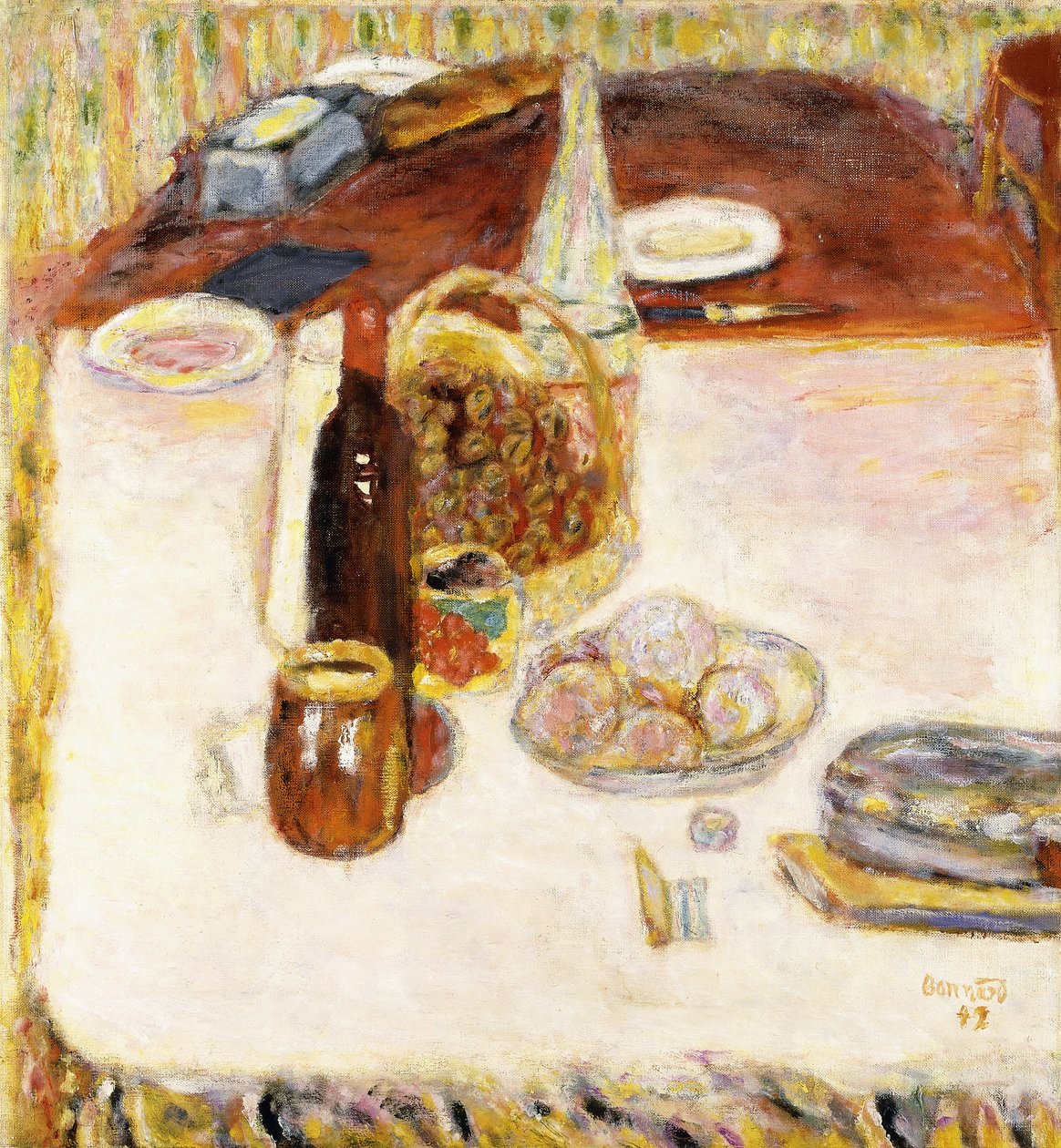 Stilleben med en flaske rødvin af Pierre Bonnard