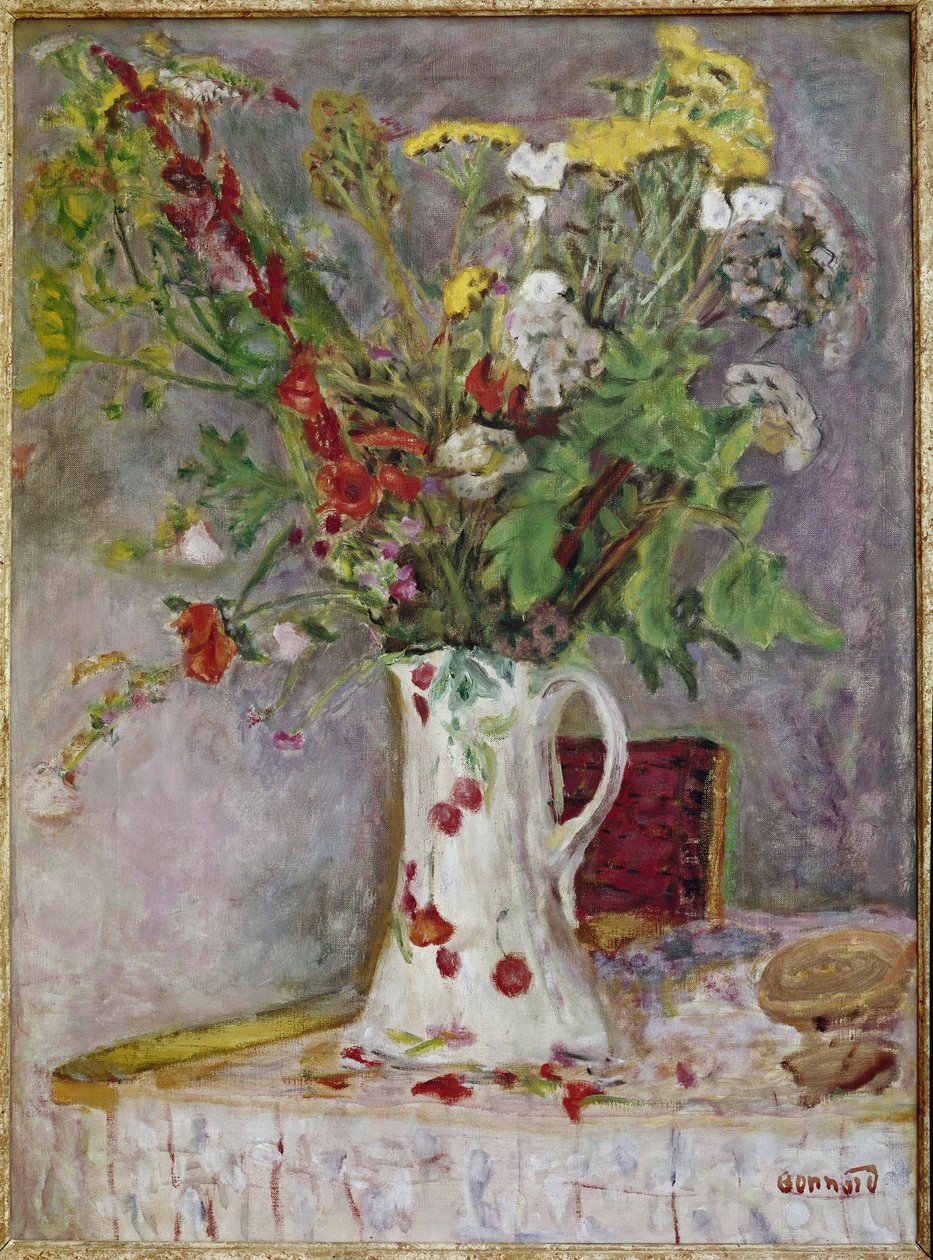 Vase med blomster (olie på lærred af Pierre Bonnard