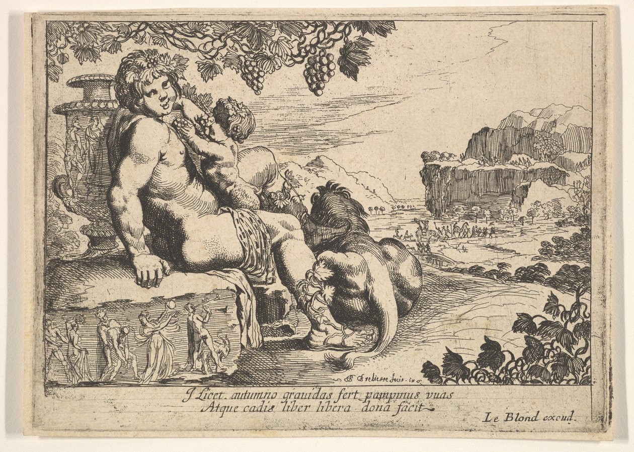 Bacchus, Satyr og Løve, 1610-42. af Pierre Brebiette