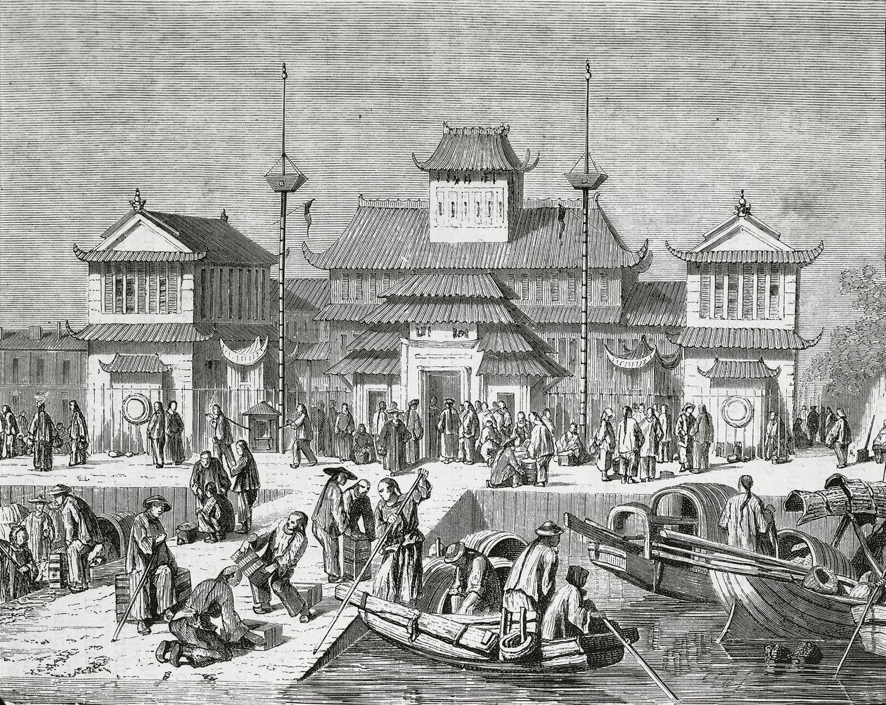 Kina, Shanghai, Shanghai Customs House, gravering af Pierre Eugene Grandsire