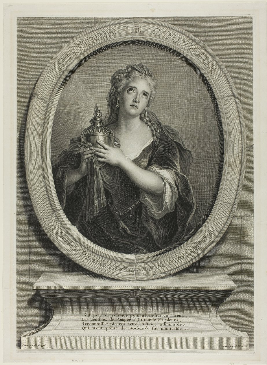 Portræt af Adrienne Le Couvreur af Pierre Imbert Drevet
