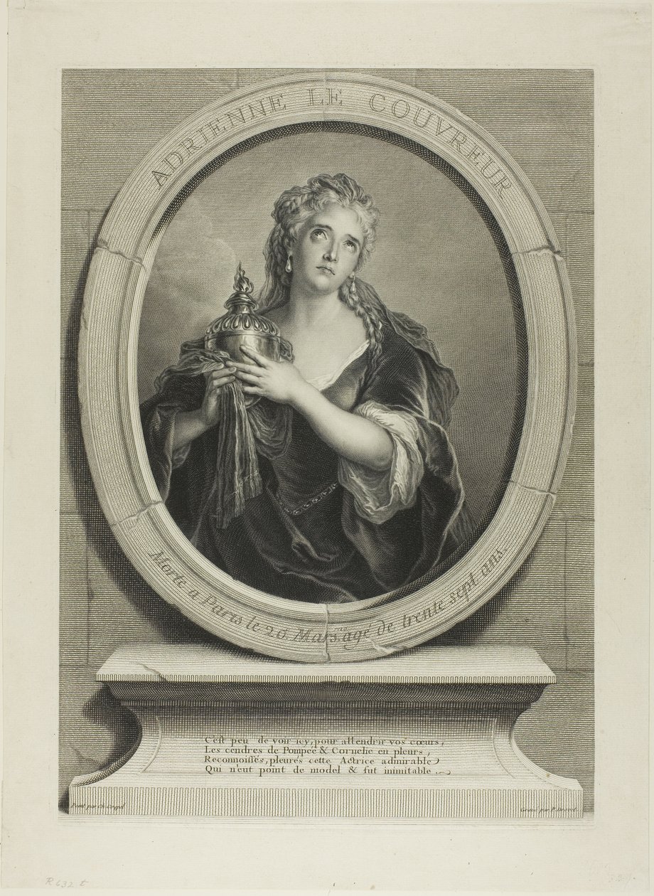 Portræt af Adrienne Le Couvreur af Pierre Imbert Drevet