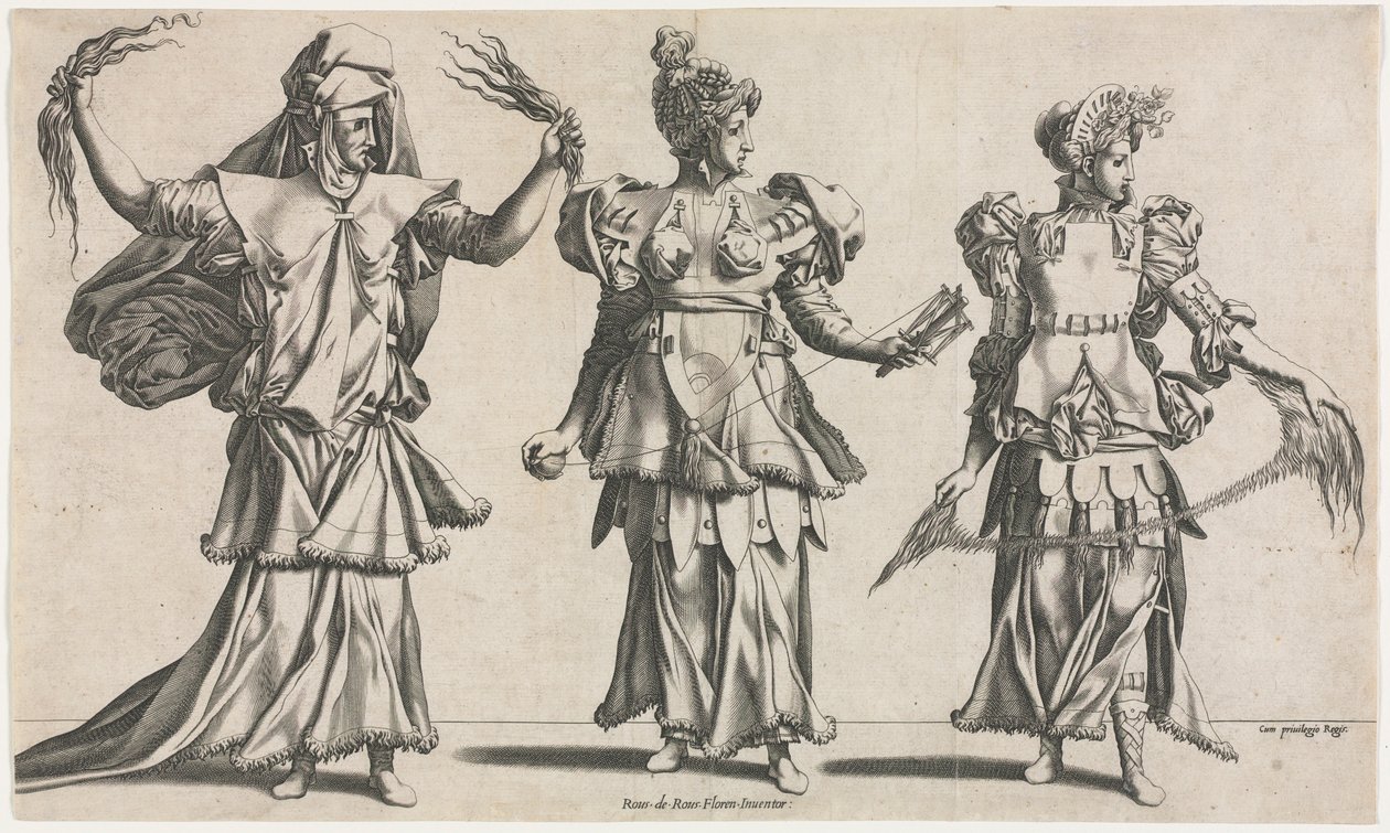 De tre skæbner, kostumedesign, ca. 1534. af Pierre Milan