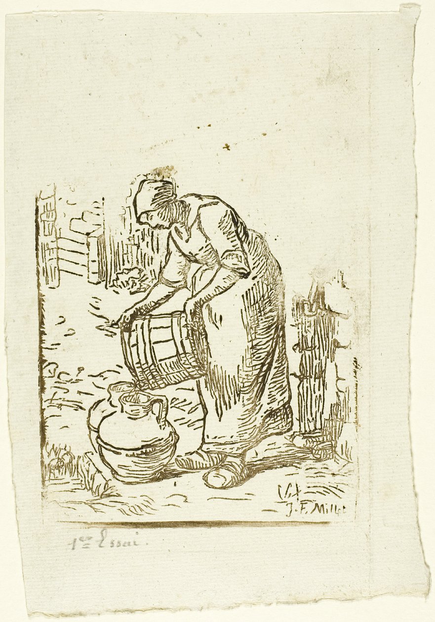 Kvinde, der fylder vanddåser af Pierre Millet