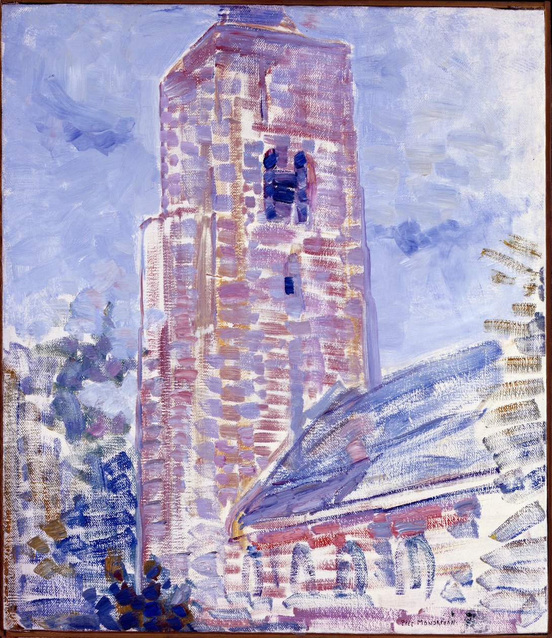Kirke ved Oostkapelle, skib og tårn, 1909 af Piet Mondrian