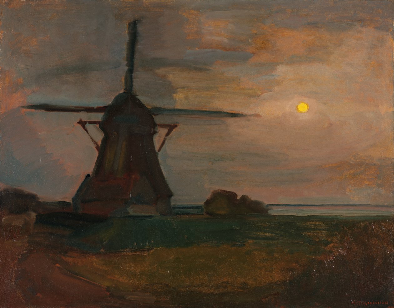 East Side Mill in Moonlight, ca. 1907 af Piet Mondrian