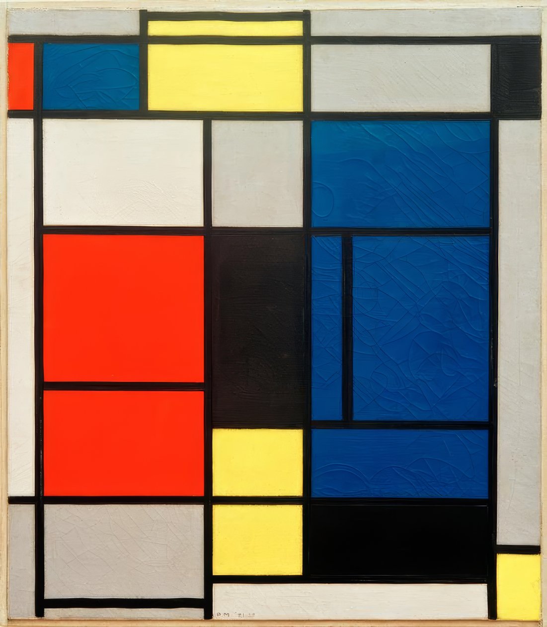 Tableau nr. Jeg, med rød, blå, gul, sort og grå af Piet Mondrian