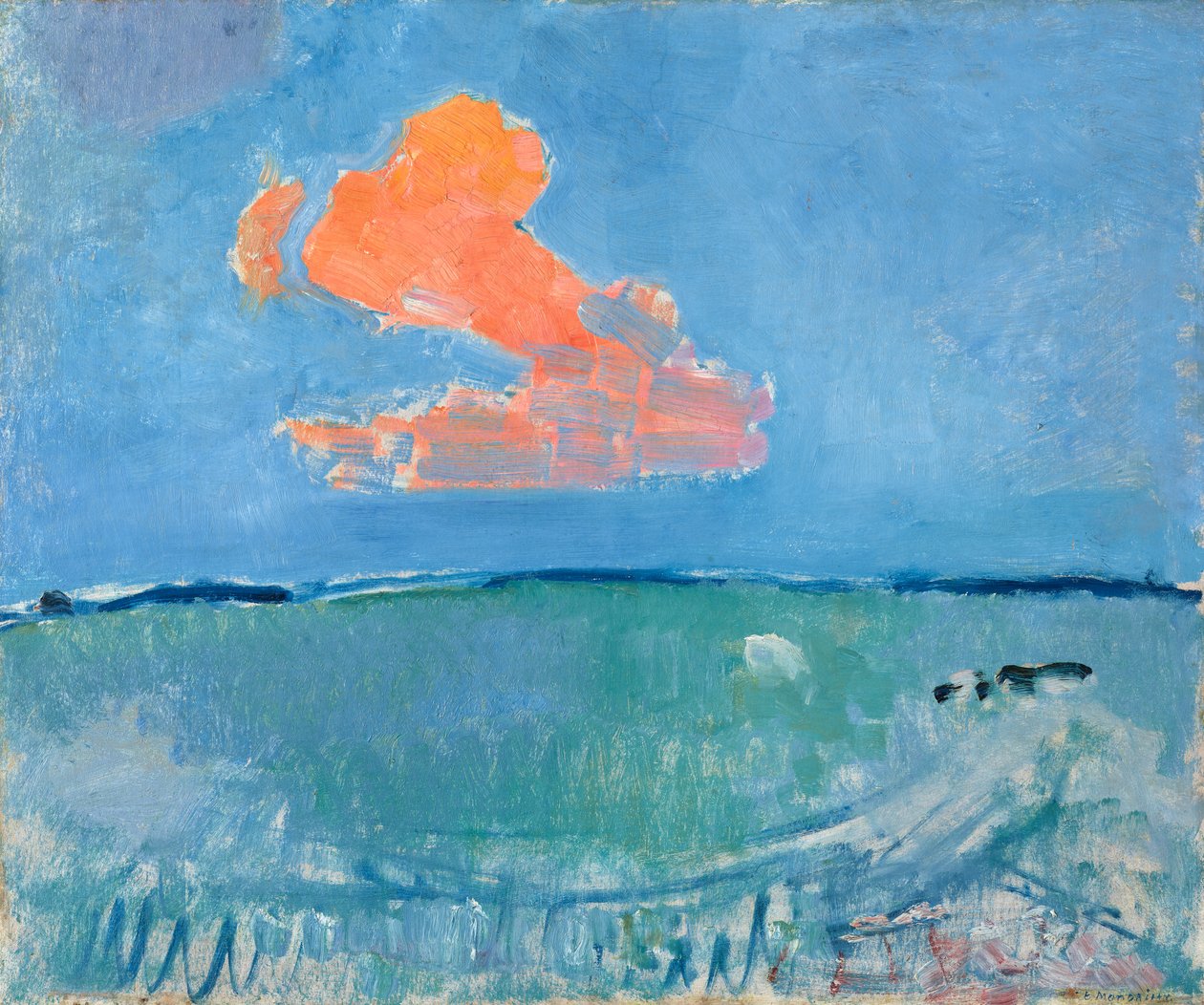 Den røde sky, ca. 1907 (olie på pap) af Piet Mondrian