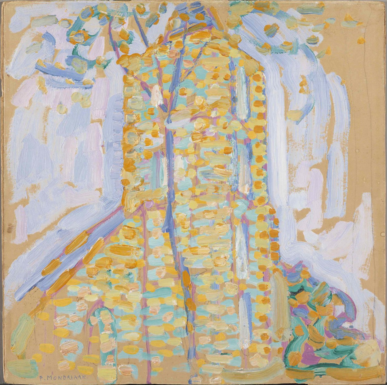 Kirke i Domburg med træ, 1909. af Piet Mondrian