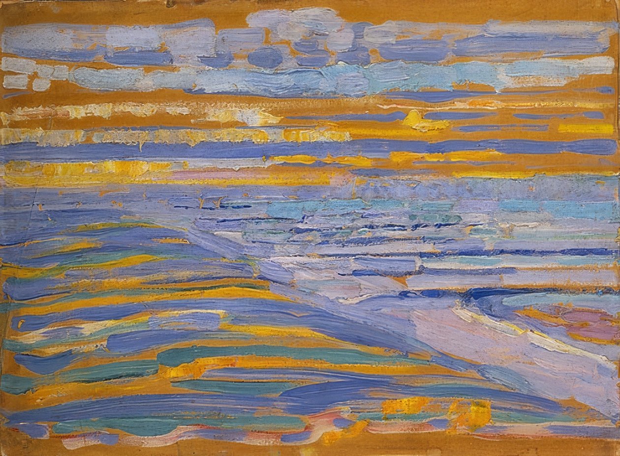 Klitter med strand og mole, Domburg. 1909 af Piet Mondrian