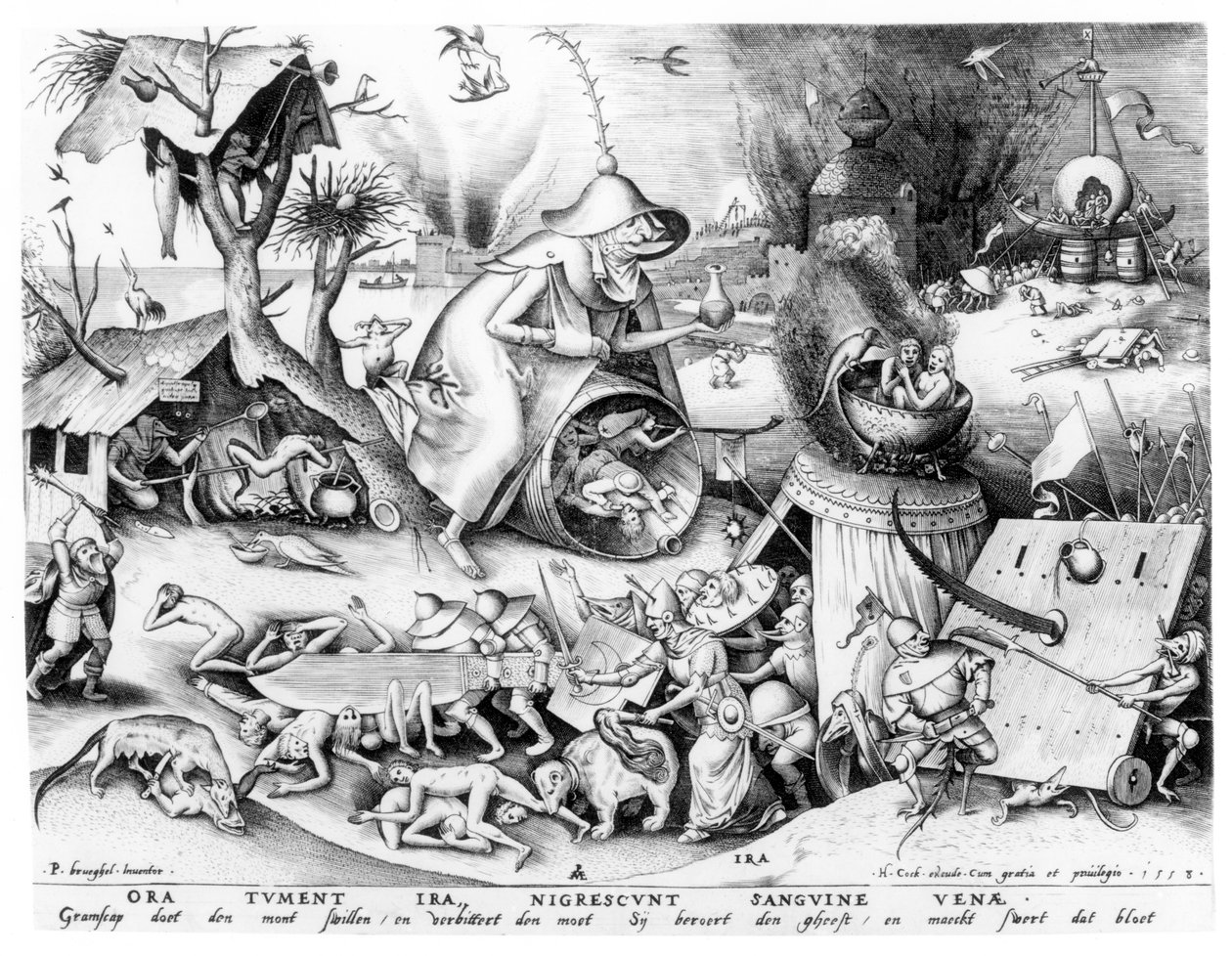 Vrede (Ira), fra serien af De syv dødssynder, indgraveret af Pieter van der Heyden (ca. 1530-72) og udgivet af Hieronymus Cock (ca. 1510-70), 1558 (gravering) af Pieter Bruegel the Elder