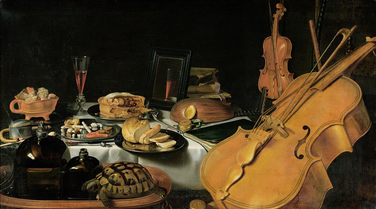 Stilleben med musikinstrumenter, 1623 af Pieter Claesz