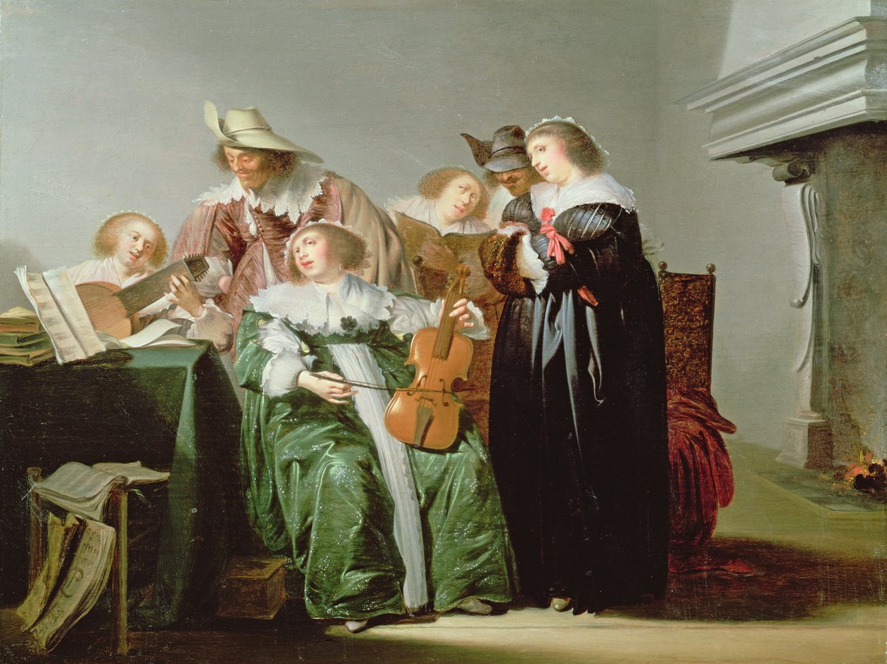 Elegante figurer musikfremstilling i et interiør af Pieter Codde