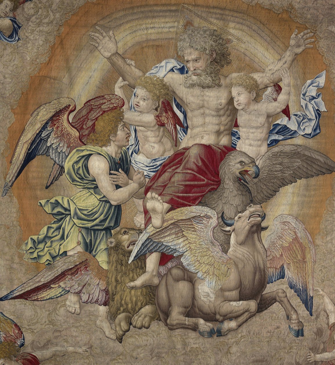 Gud Faderen med symbolerne på de fjerde apostle (tetramorfos), kendt som Treenigheden af Pieter Coecke van Aelst